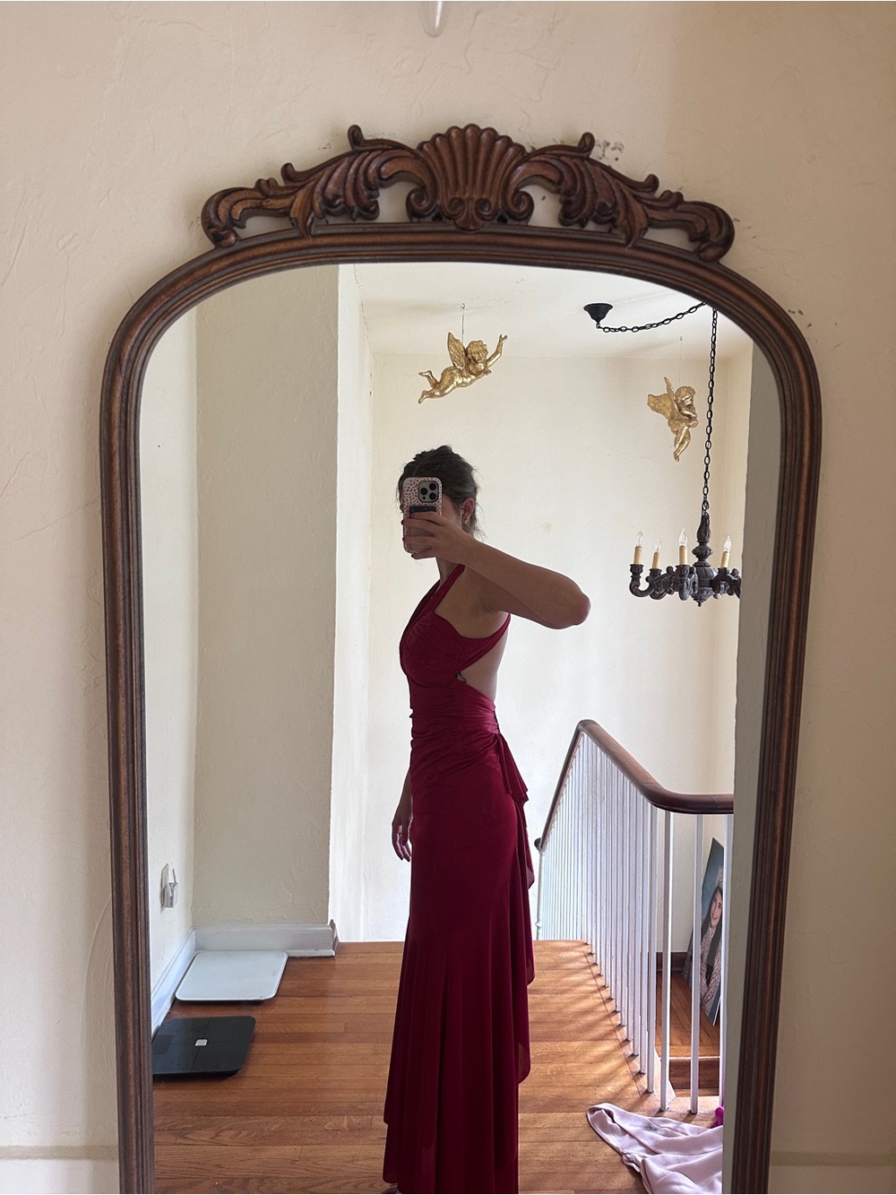 Red Halter Ruched Maxi Dress - Picture 3 of 6
